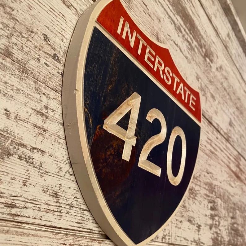 🎄🎅Christmas Presale - 49% OFF🎄-🛡Handcrafted Interstate 420 Shield Carved Wood Highway Sign