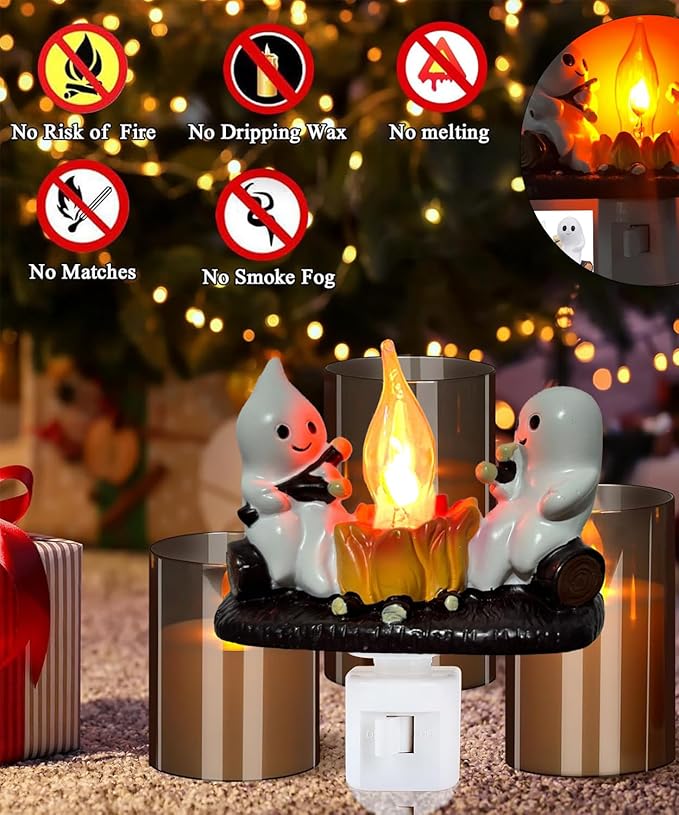 🎃Halloween Flash Sale 50% OFF🔥Ghost Campfire NightLight - Spooky Ghost Campfire Flickering Night Light - 3D LED