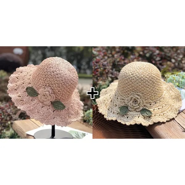 🔥Last Day Promotion 48% OFF-🎁-Elegant Crochet Straw Hat with Ruffle Detail