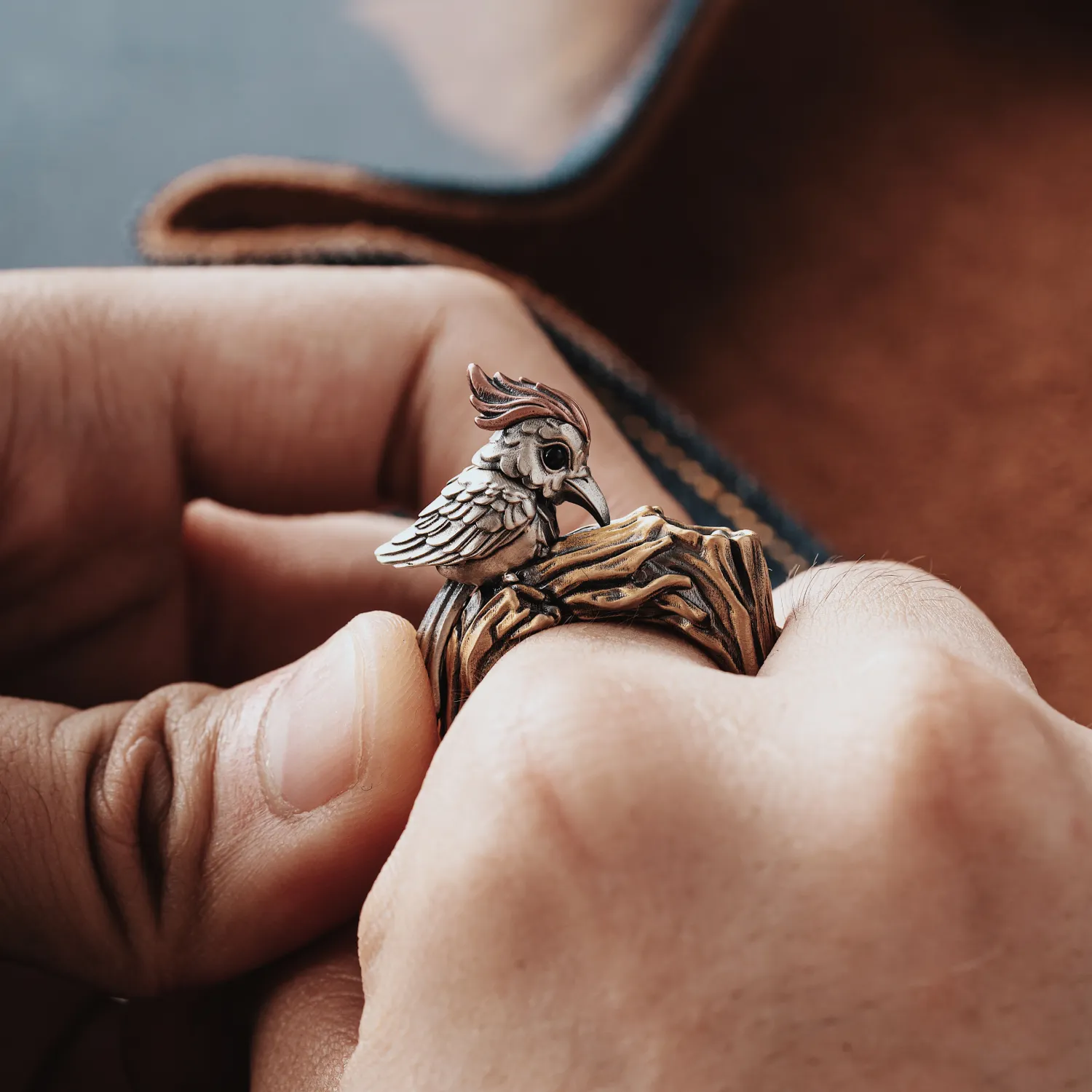 Handcrafted Woodpecker Ring