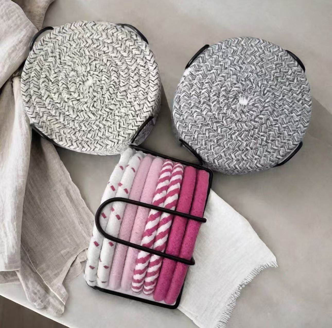 Handmade pure cotton knitted coasters