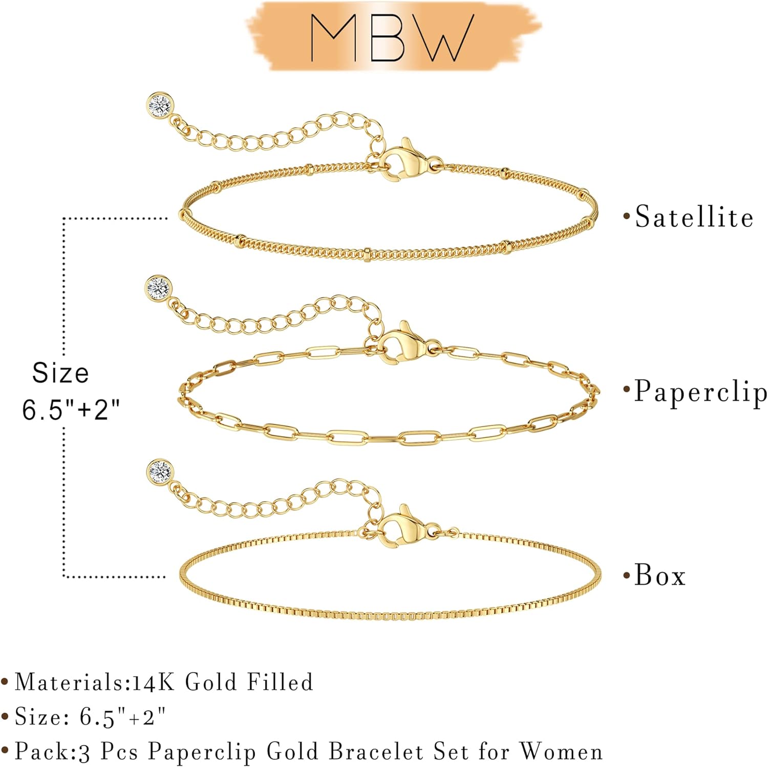 Gold Bracelets for Women, 14K Dainty Gold Plated Stackable Bracelets for Women Trendy Gold Bracelet Stack Set Waterproof Chain Bracelets Paperclip Adjustable Tennis Minimalist Tiny Cute Jewelry