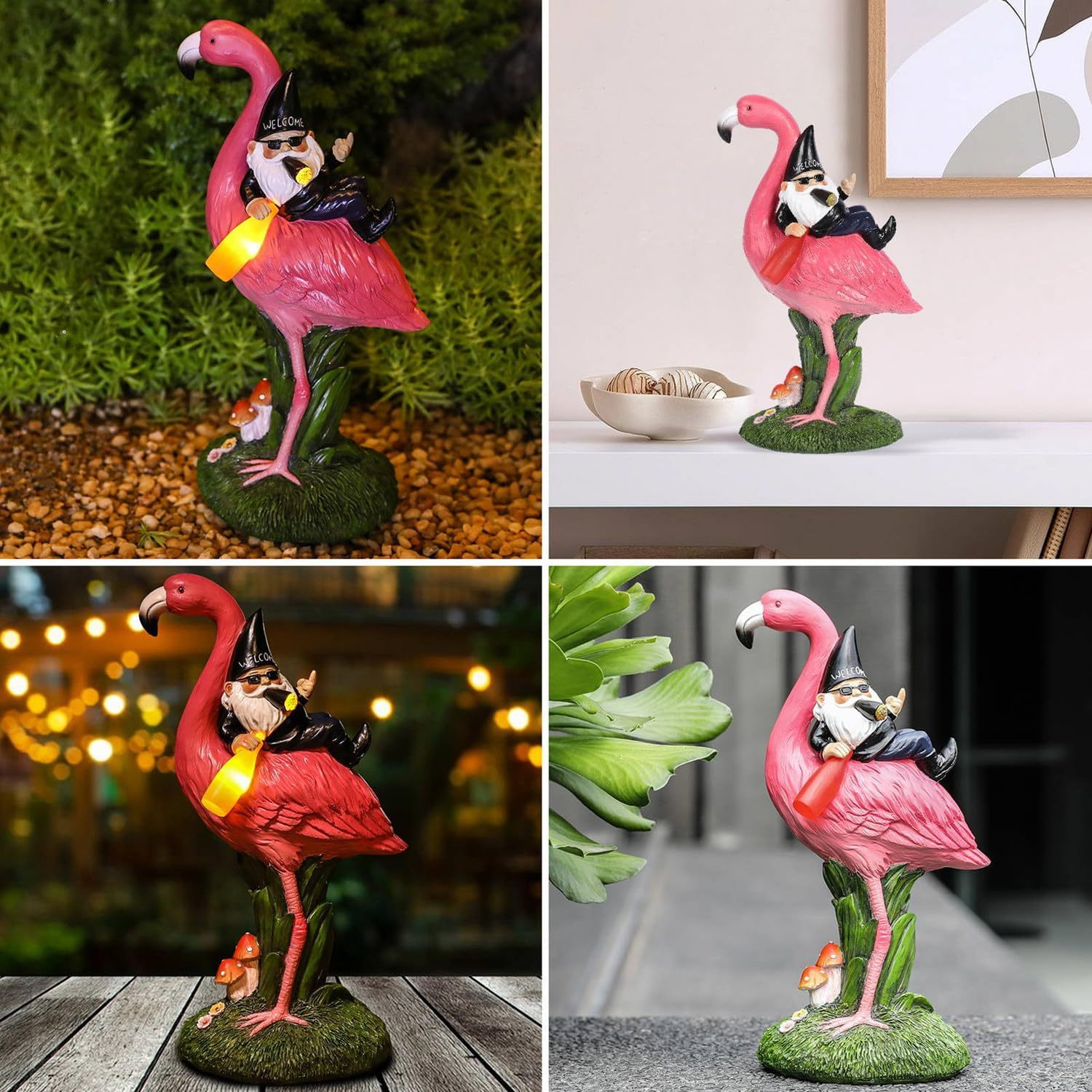 TIKI Riding on Flamingo，Flamingo solar lamp decoration