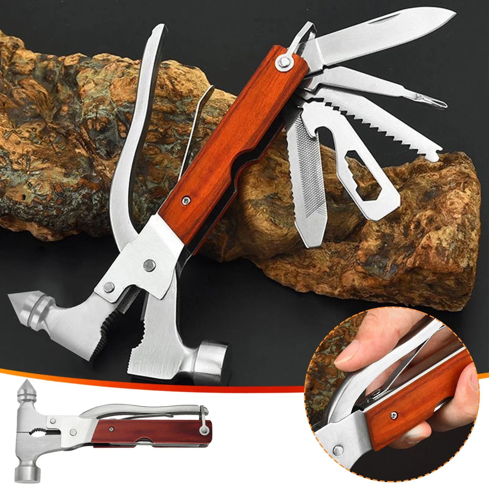 16 in 1 Multifunctional Axe Hammer Outdoor Emergency Safety Tool Saw Blade