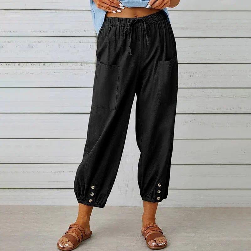 High Waist Button Cropped Pants