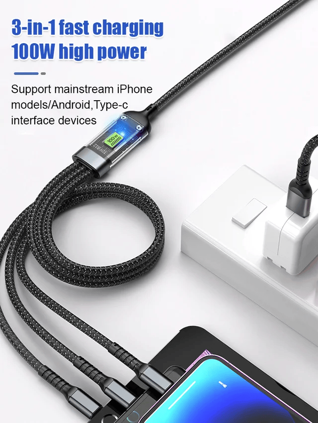 🔥Kaufen Sie 1 und erhalten Sie 1 gratis🔥Transparentes, leuchtendes, superschnelles 3-in-1-Datenkabel