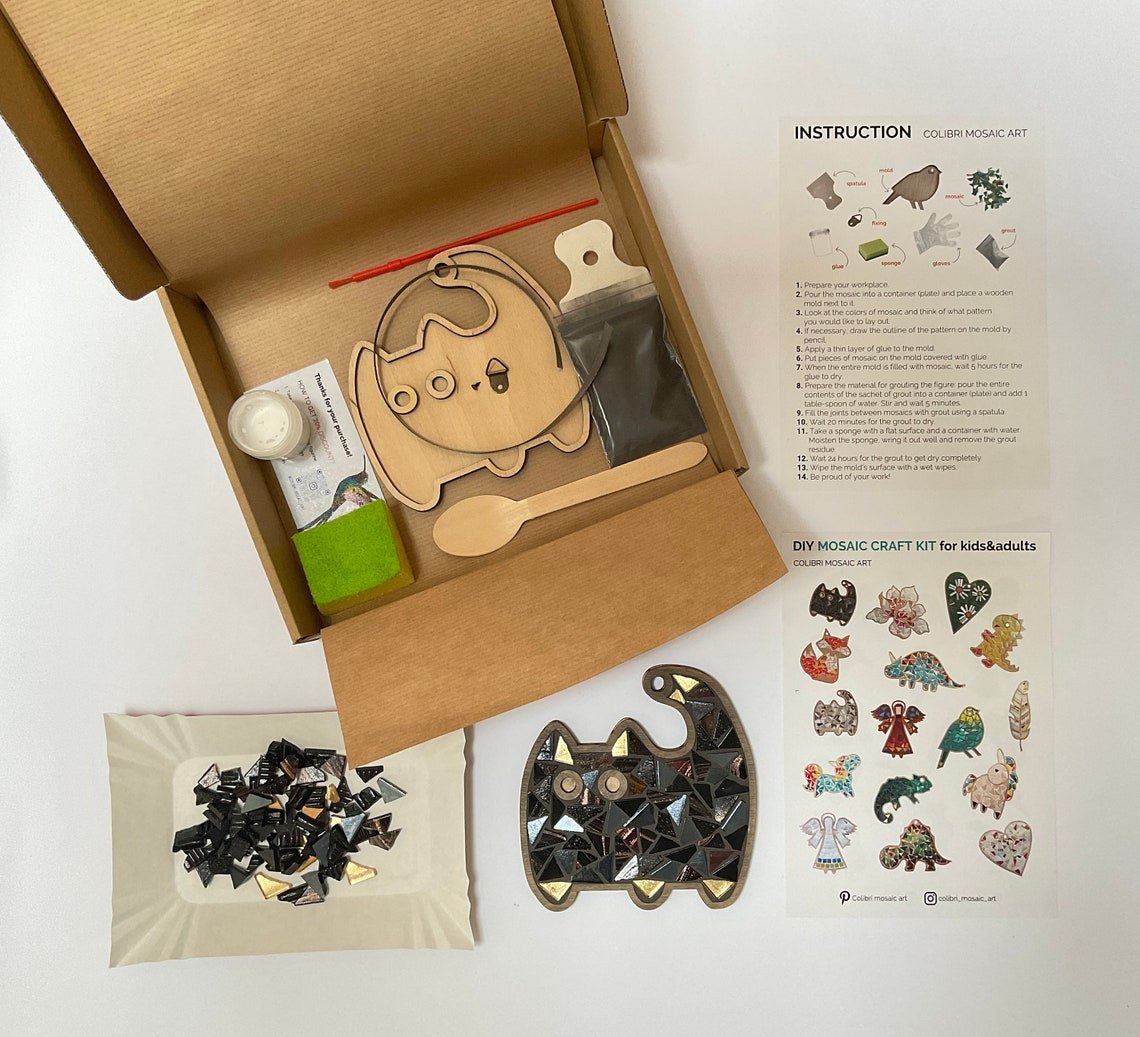Black Cat DIY Mosaic Kit craft kit box kitten craft for kids and adults Home Decor gift