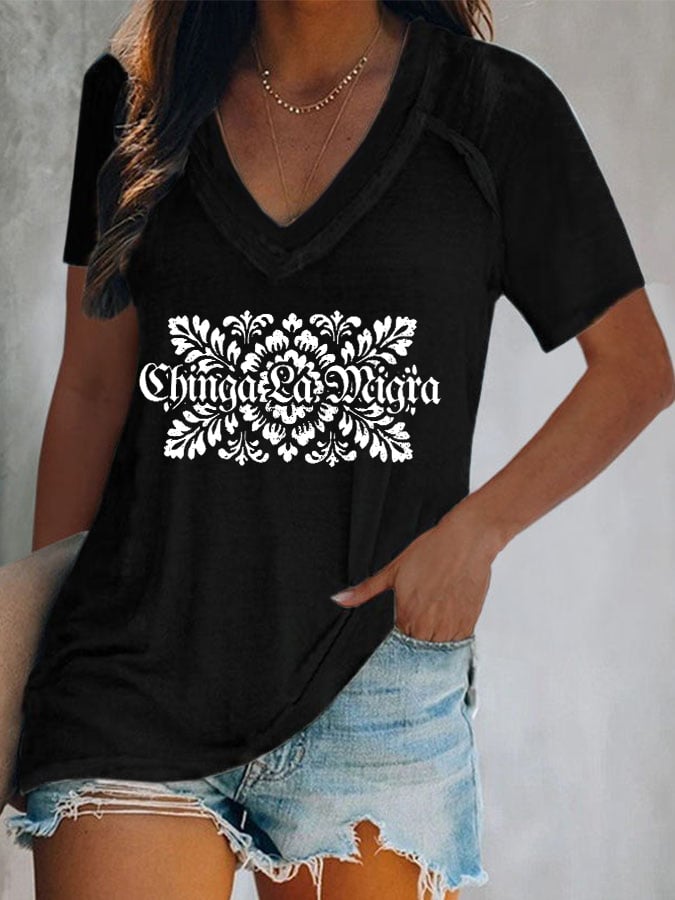 Women's Chinga La Migra Printed Casual T-Shirt