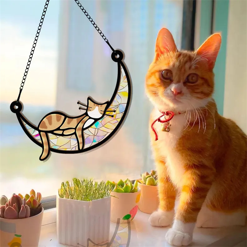 🐈🌙Sleeping Cat On Moon - Window Hanging Suncatcher Ornament