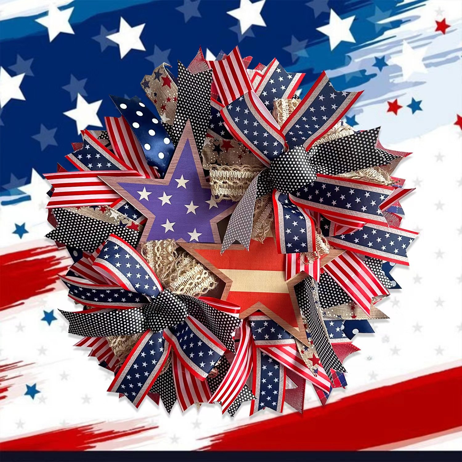 🏵100% Handmade American Patriotic Star Wreath(Mariana Smith Handmade®)