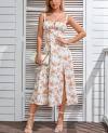 Floral Midi Corset Dress Boho Flowy Slit Lace Up Dresses for Women Going Out A Line Casual Sundress