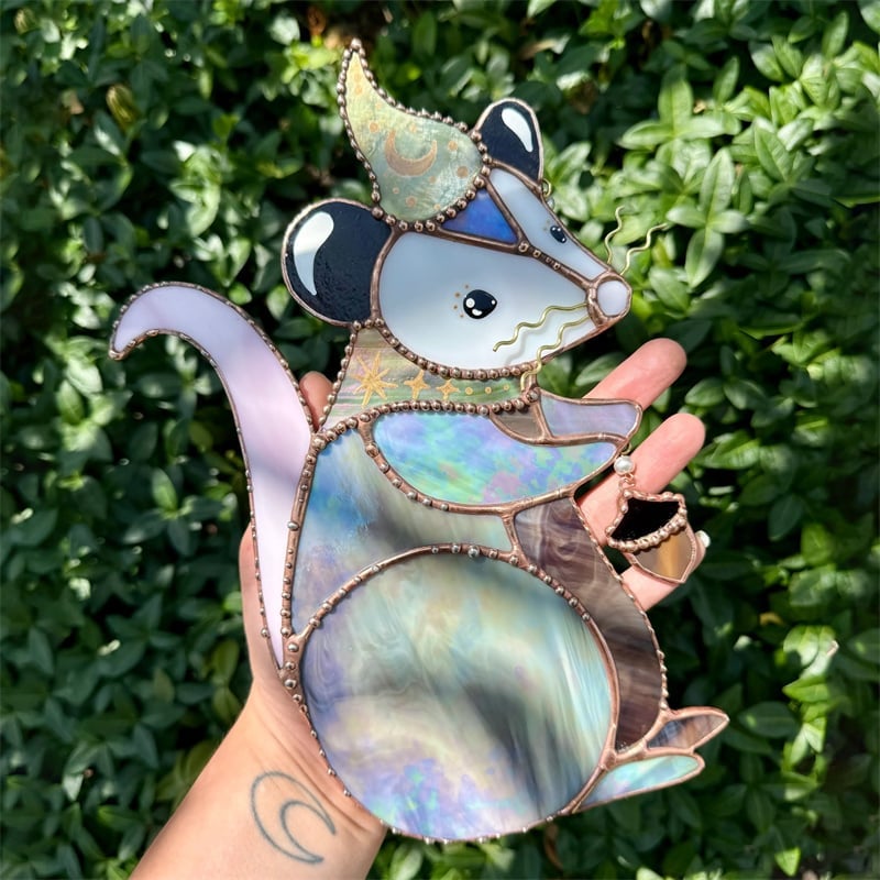 🎁TODAY ONLY!!🔥70% Off Clearance Sale!🐿️ Acorn Wizard Possum Stained Glass Suncatcher