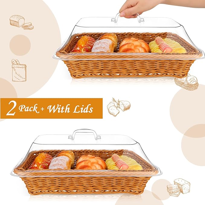🔥Last Day Promotion 70% OFF🔥Handwoven Rattan Style Bread Basket with Clear Acrylic Lid