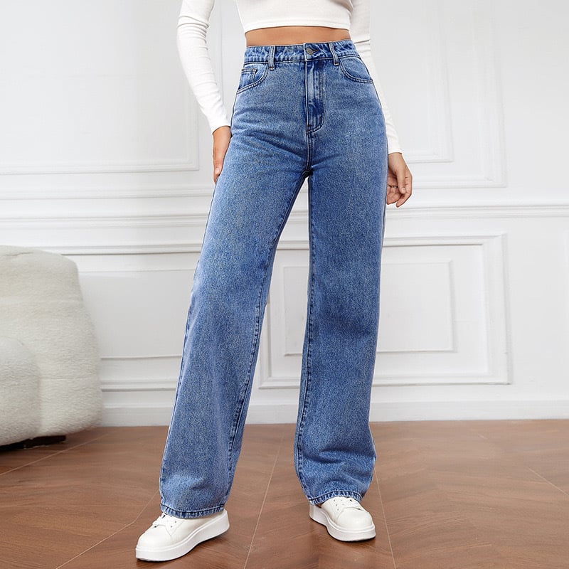 ⏰Letzter Tag🔥Lässige Stretch-Jeans mit hoher Taille, mehreren Taschen und weitem Bein