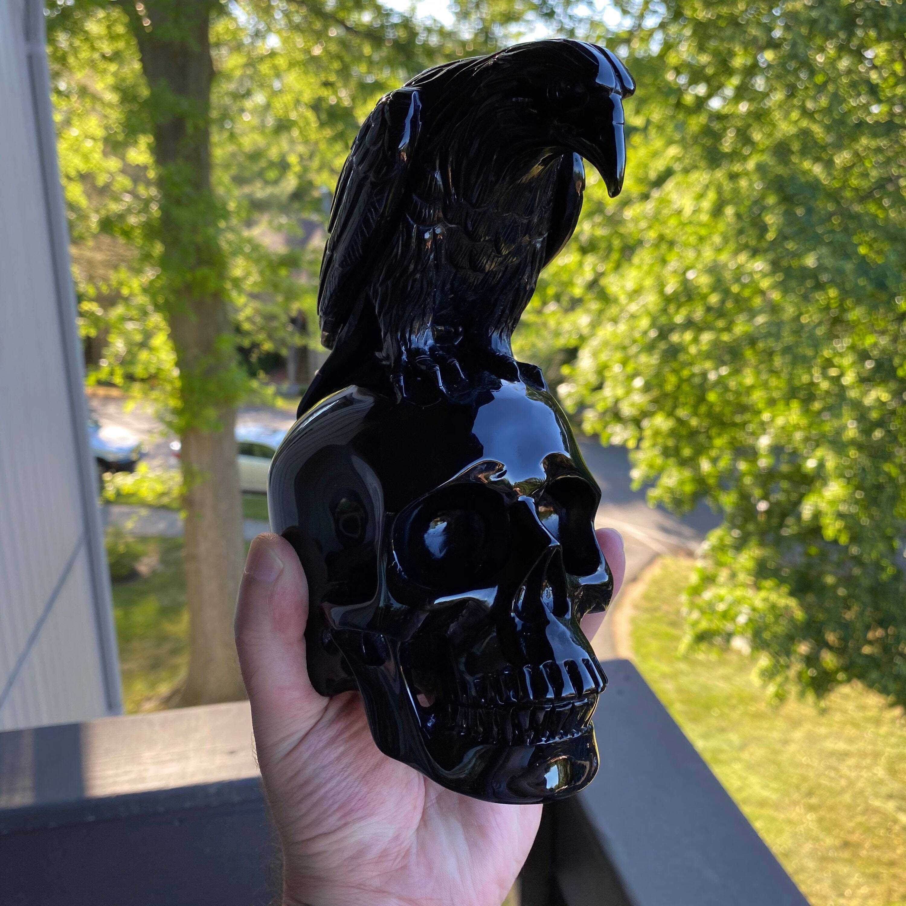Black Obsidian Crystal Skull and Raven💀