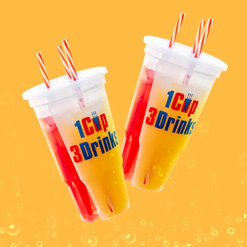 3-Compartment Drink Cup with Lid and Straw