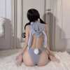 Playful Bunny Jumpsuit - One-Piece Grey Costume with Thigh Slits & Open Back PPF0334