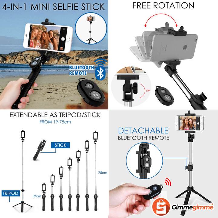 4 in 1 Mini Selfie Stick with Remote