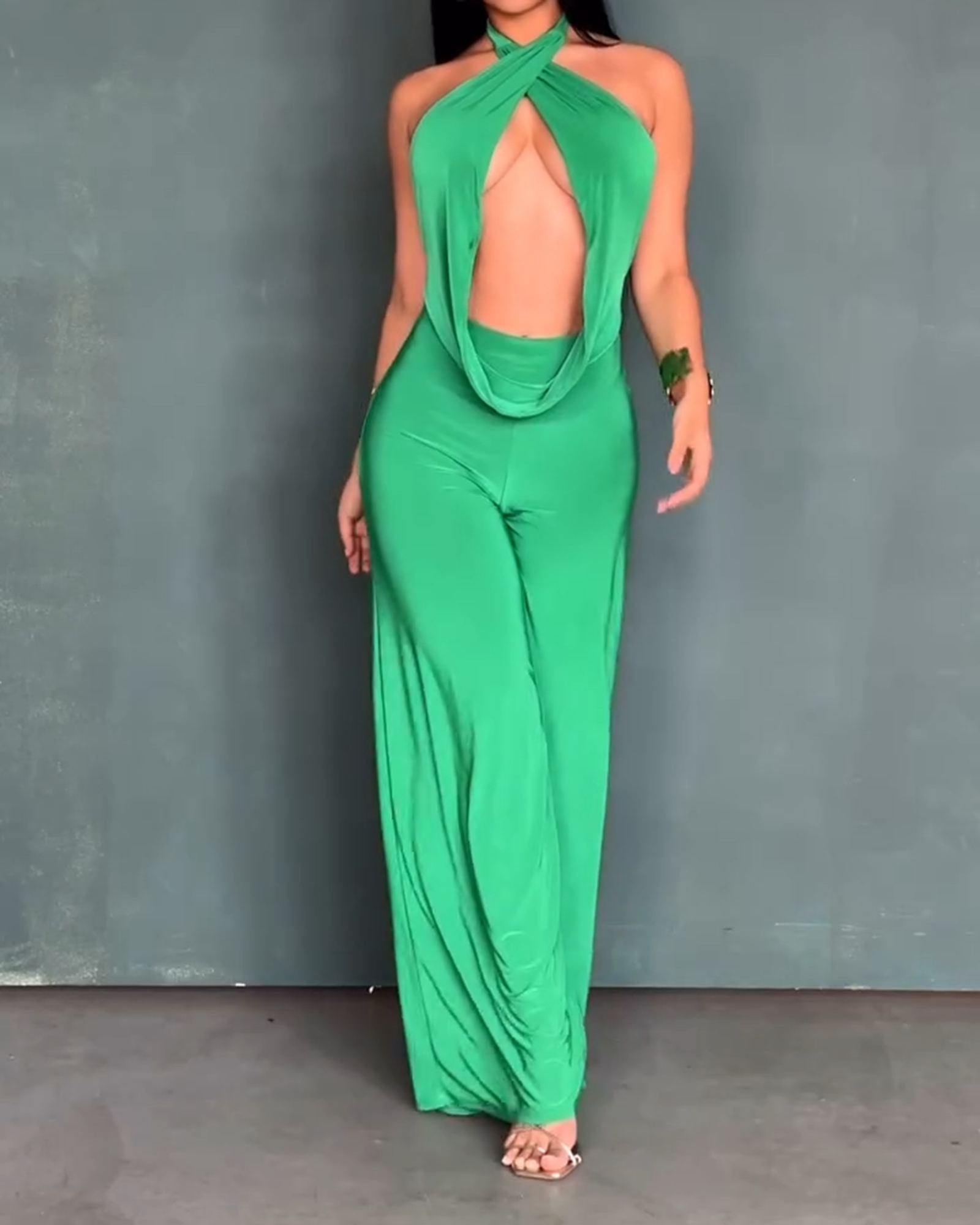 Ladies' Cross Hanging Neck Hollow Style Sexy Jumpsuit