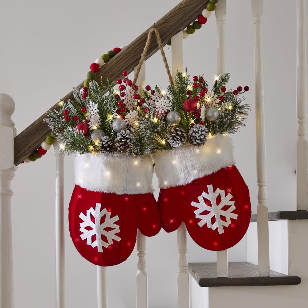 🎁TikTok Last Day Sale - 70% OFF🎉Twinkling Christmas Mitten Wreath with LED Lights
