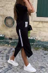Women's Casual Contrast Color Fake Two-piece Off-Shoulder Top & Casual Stretch Contrast Color Letter Web Slit Slim Skirt