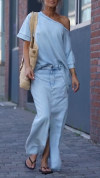 Women's Round Neck Tencel Casual Suit