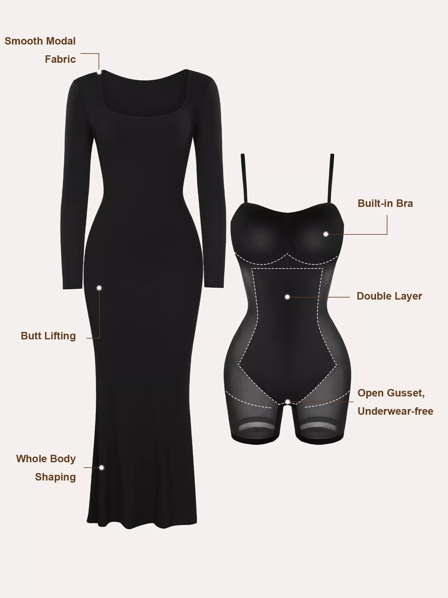 BUILT-IN SHAPEWEAR MODAL SOFT LOUNGE DRESSES (BUY 2 FREE SHIPPING)