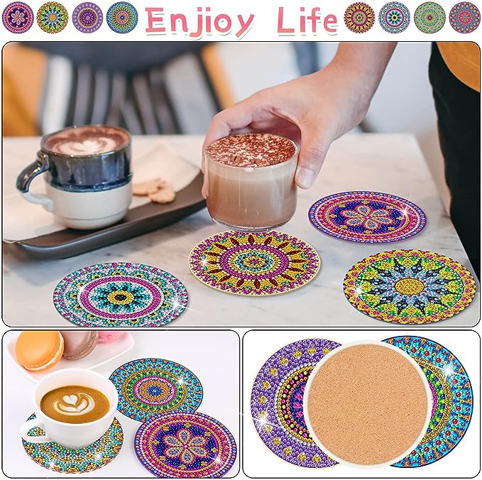 (🔥CHRISTMAS SALE - 50% OFF) Diamond Crafts Coasters Diamond Painting Coasters (8 PCS)