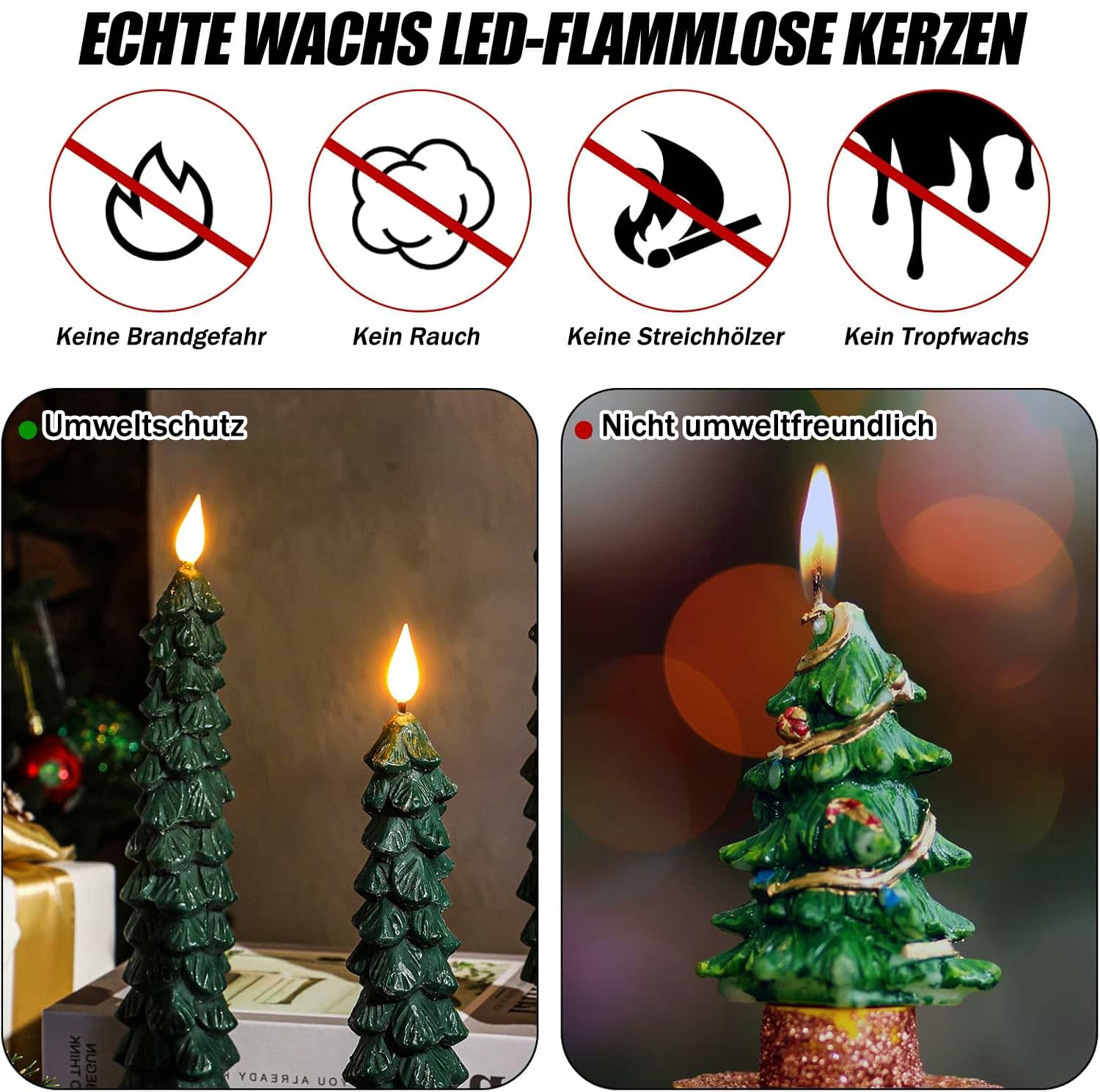 🏆️Letzter Tag 50% Rabatt🌲Flammenlose Stabkerzenlichter für den Weihnachtsbaum mit Fernbedienung