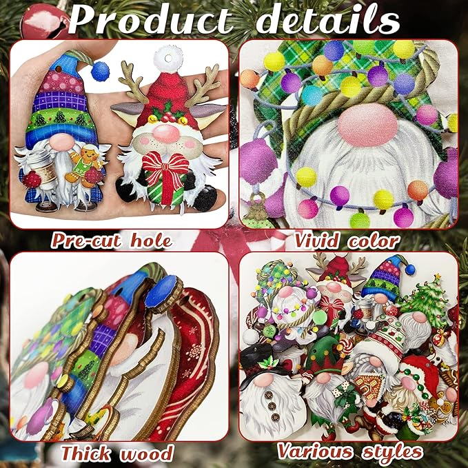 (🎁EARLY CHRISTMAS SALE - 49% OFF)24 Pieces Christmas Wooden Gnome Ornaments