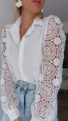 Women's Fashion Solid Color Lace Sleeve Splicing Shirt