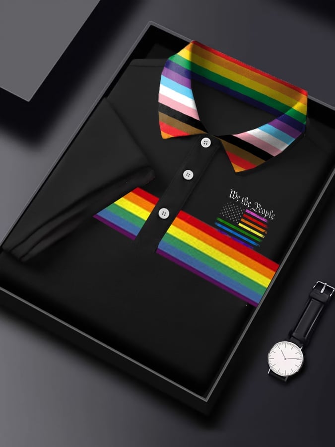 Men's Rainbow Art Print Casual Polo Shirt