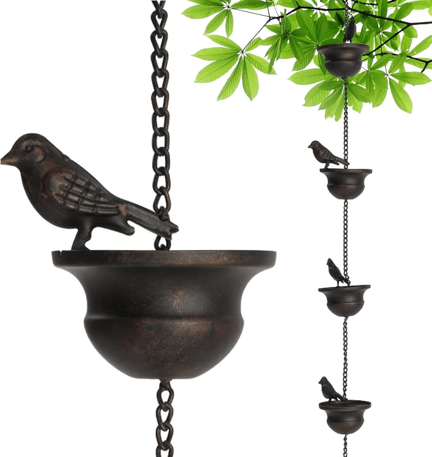 🎁TikTok Last Day Sale - 70% OFF🎉Where Rain Meets Art – Decorative Rain Chain with Bird Bath Design