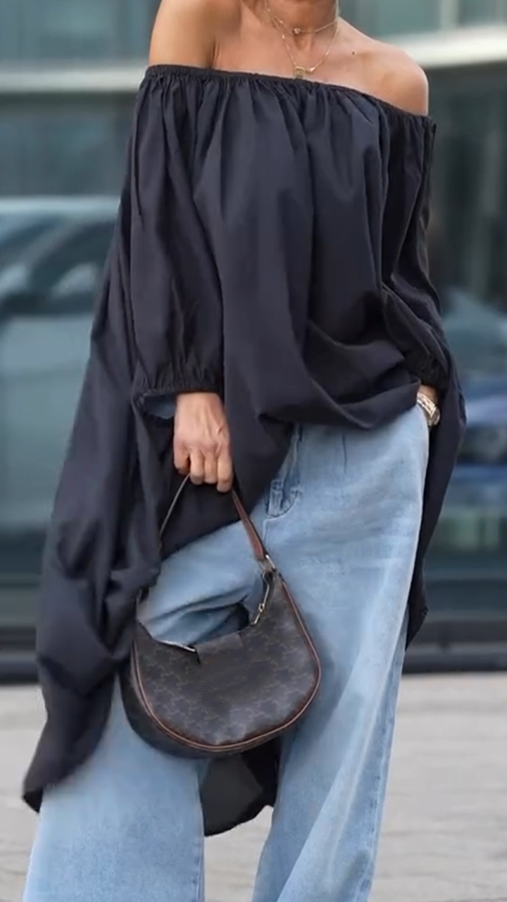Ladies with Irregular Collar and Loose Temperament Tops
