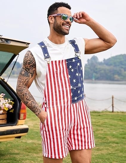 🎁TikTok Last Day Sale - 70% OFF🎉Festival Bib Overalls for Men Shorts Jumpsuit Adjustable Straps