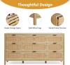 9 Drawer Dresser with Rattan Finish, Modern Farmhouse Chest of Drawers with Metal Handles, Accent Wood Storage Cabinet for Bedroom, Living Room and Kitchen (Natural)