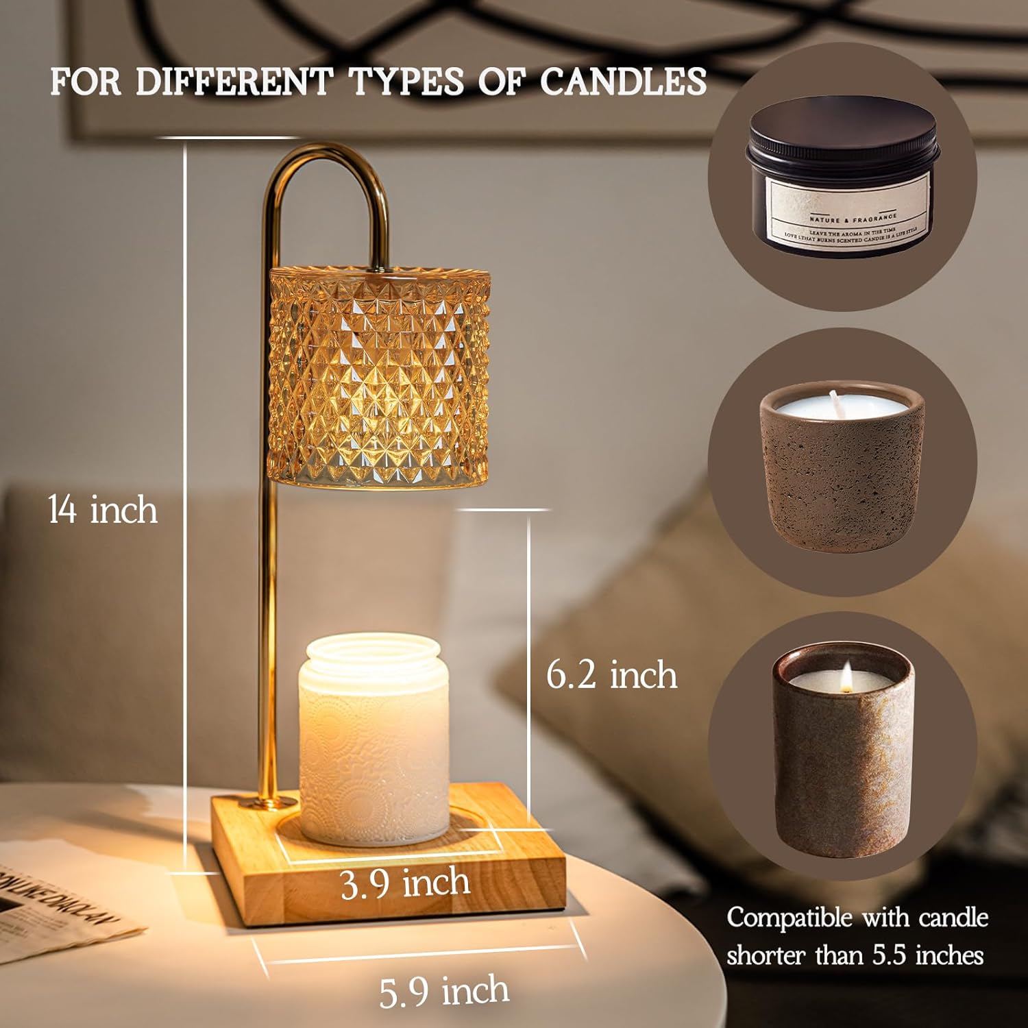 Candle Warmer Lamp, Electric Candle Lamp Warmer, Mothers Day Gifts for Mom, House Warming Gifts New Home Bedroom Decor Dimmable Wax Melt Warmer for Scented Wax with 2 Bulbs, Jar Candles