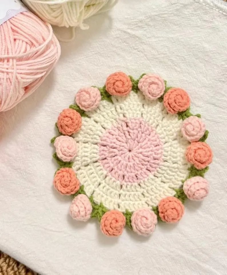 🌹100% Handmade Rose Coaster and Flower Basket Crochet