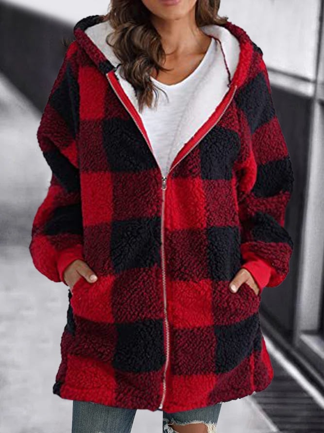 (🌲Early Christmas Sale- 50% OFF) Women Oversized Hoodie Plaid Loose Overcoat - Buy 2 Free Shipping