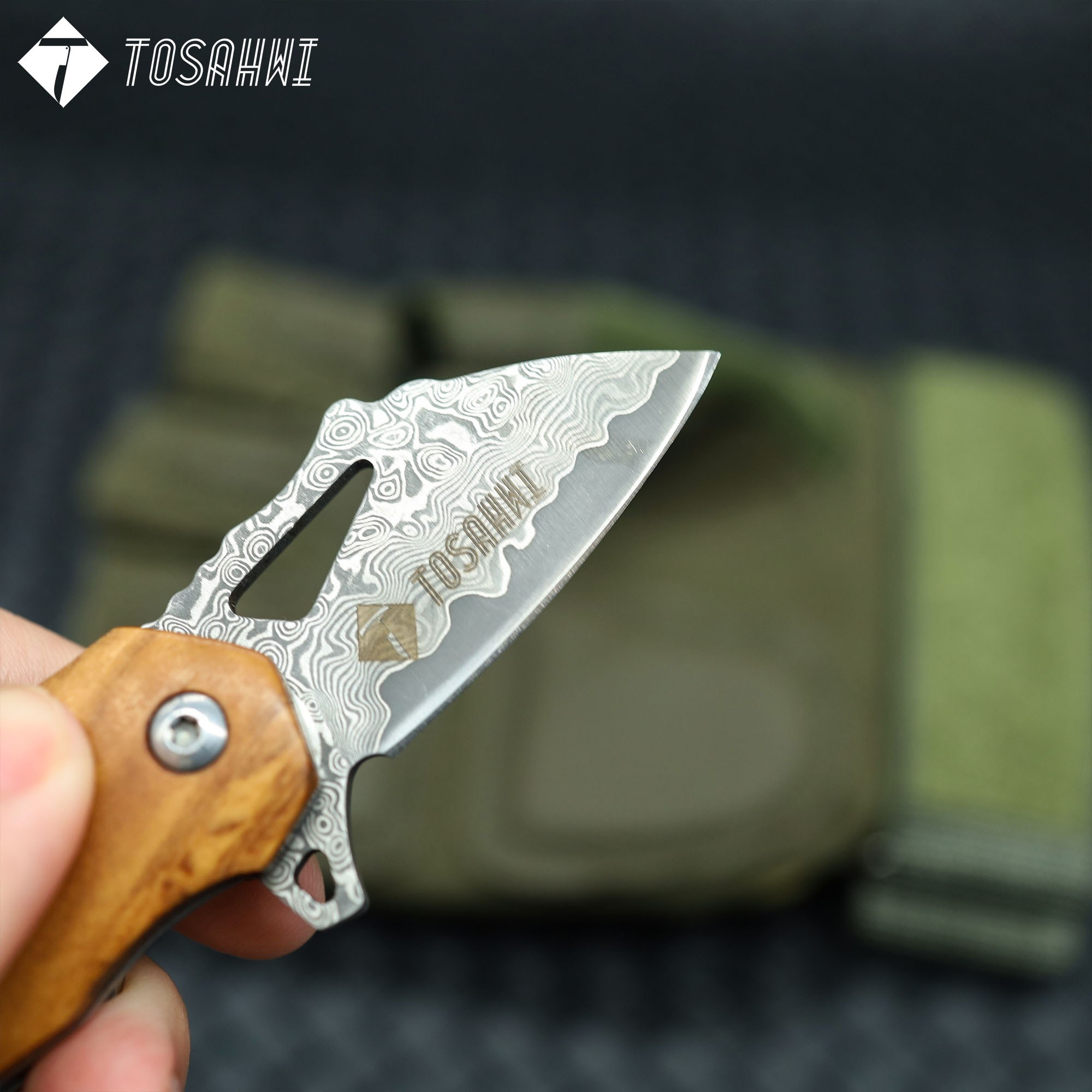 TOSAHWI HANDMADE Beef Bones Damascus Mini Pocket Folding Blades-69523