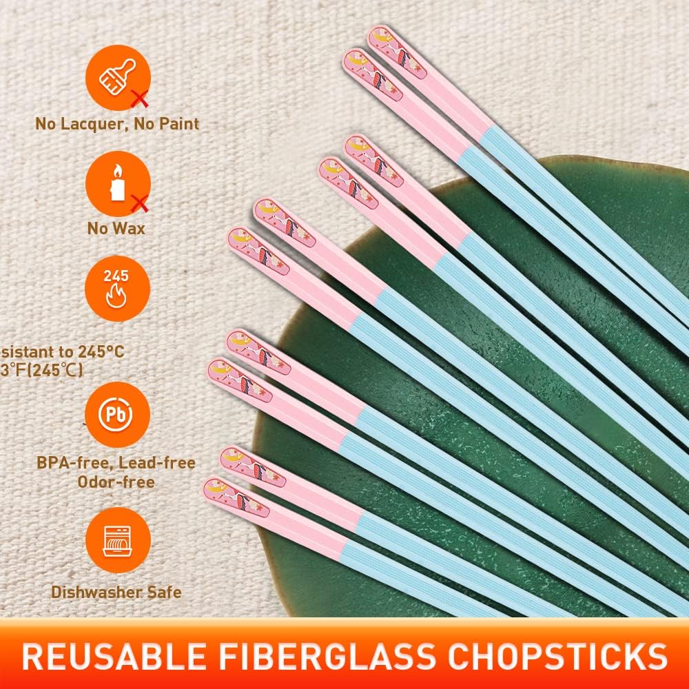 Reusable Chopsticks 5 Pairs Premium Fiberglass Classic Style Lightweight Dishwasher Safe Chop Sticks 9.6 Inch Gift Set