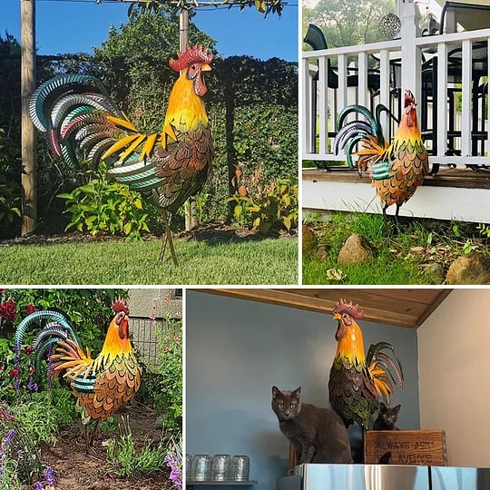 Iron rooster-Amazing detail and beautiful colours-Lawn & garden art