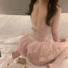 Floral Lace Teddy Dress - Adjustable Garter Slip with Padded Bust in Blush/Champagne PPF0354