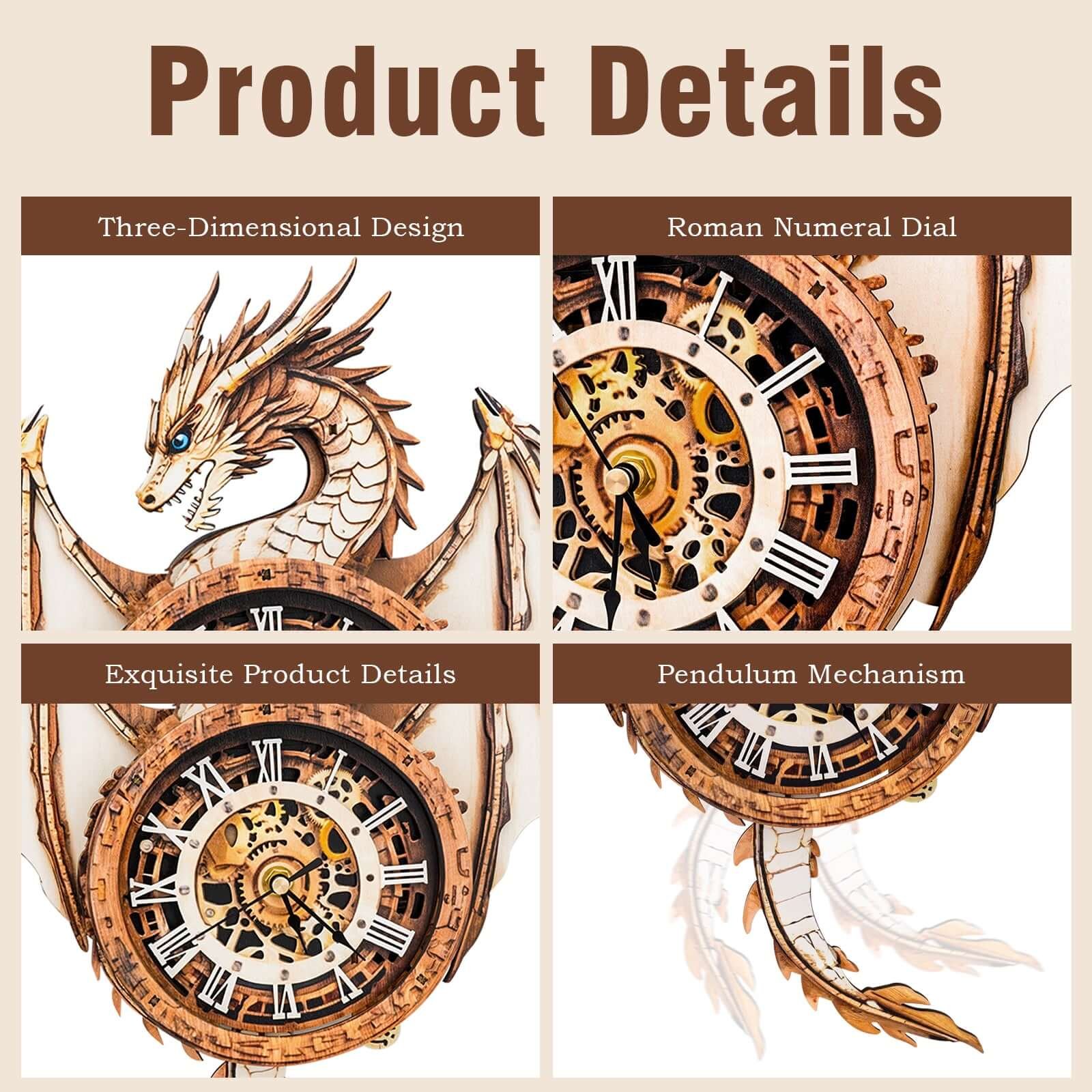 🔥Last Day 49% OFF - Ancient Dragon 3D Wooden Puzzle Clock DIY Craft Kit🐉