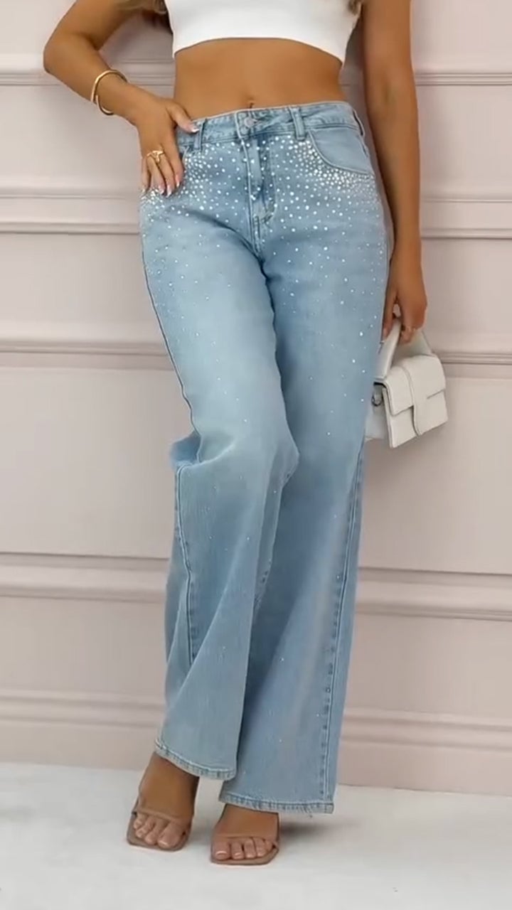 Women's Rhinestone Washed Casual Jeans