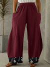 Women Pure Color Pocket Printing Pants