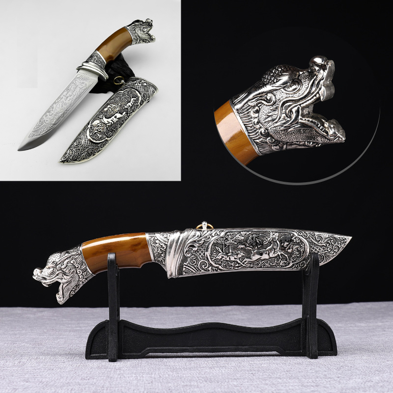 FANTASY ANIMAIL HEAD Pommel Fixed Blade MEDIEVAL DAGGER Collectible