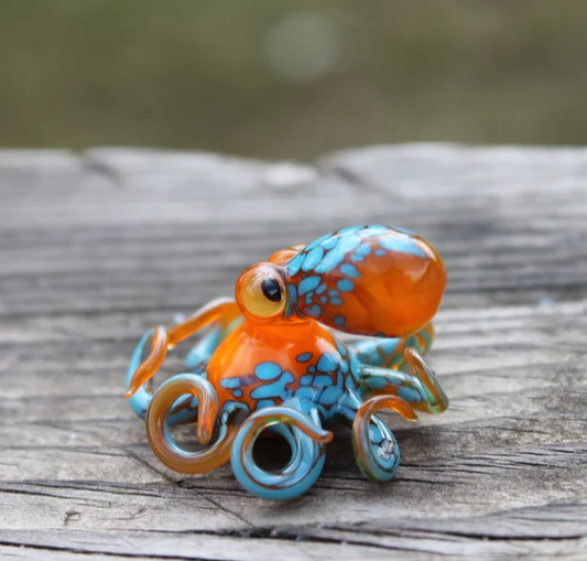 🔥🌊Blown glass orange and blue octopus glass statue octopus glass ocean octopus siren glass octopus statue