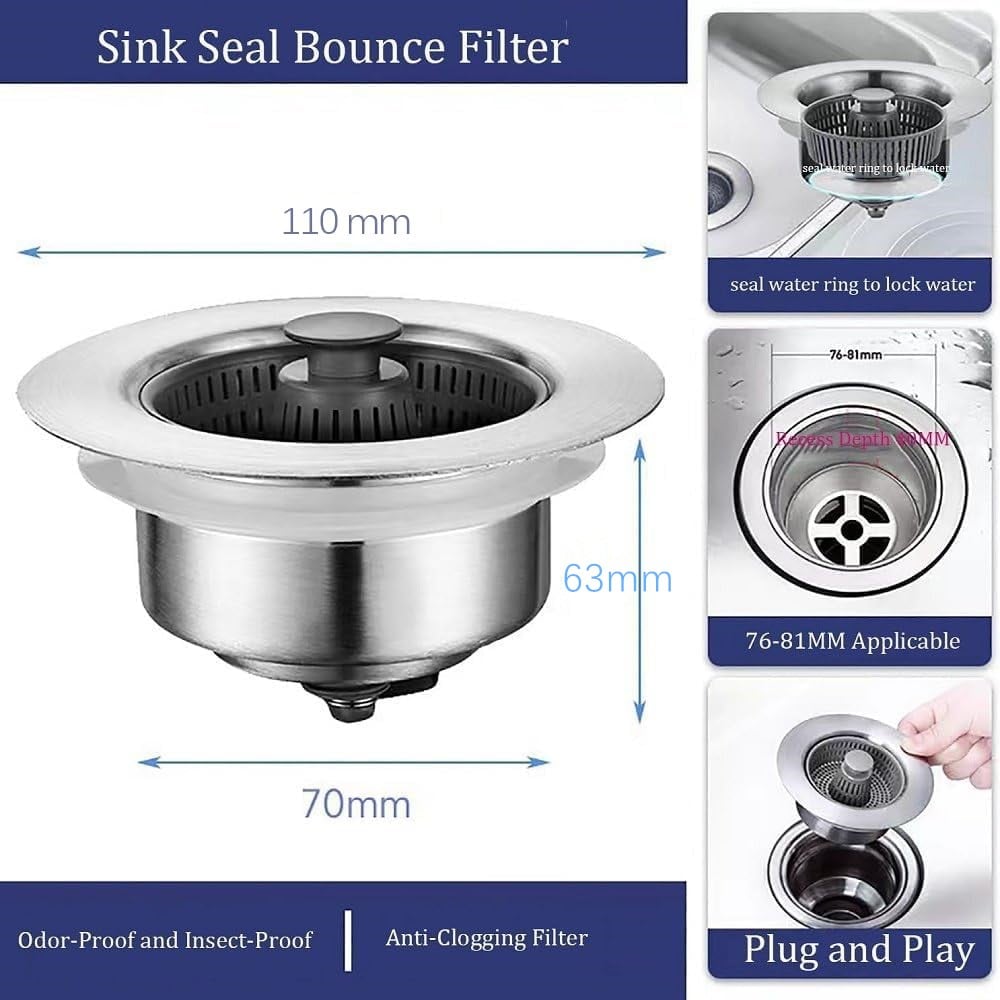 🔥(Last Day Promotion - 50% OFF) 2024 New Upgraded Sink Bounce Core Drain Strainer