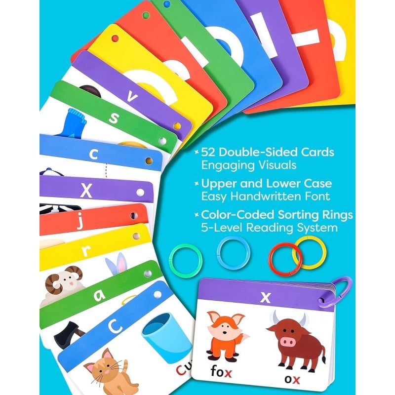 Phonics Flash Cards for Kids Ages 4-8 and Alphabet Flash Cards for Kids 3-6